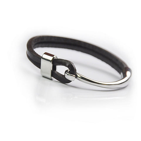 Brown Leather Bracelet with Stainless Steel Hook