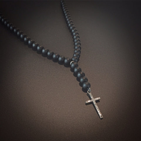 Onyx and Cross pendant with Diamonds