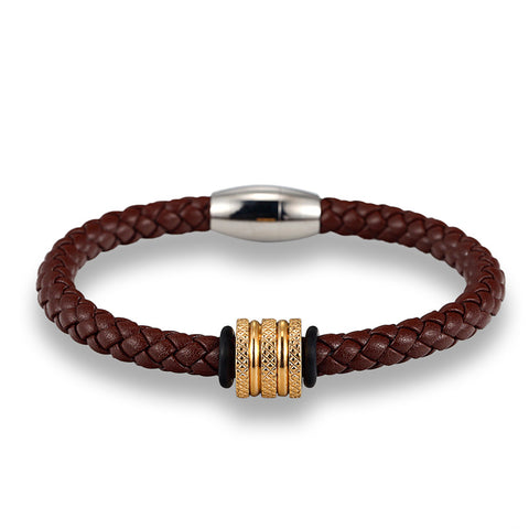 Brown Leather with Gold Tone Spacer
