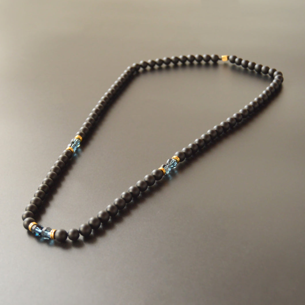 Dubai Necklace - Matte Onyx & Sapphire Blue Crystals