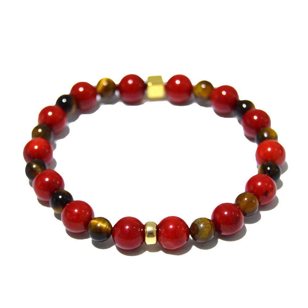 Tiger Eye and Red Coral with 14K Gold
