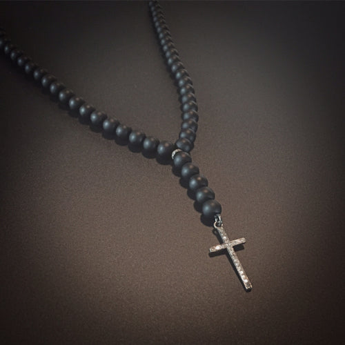 Onyx and Cross pendant with Diamonds